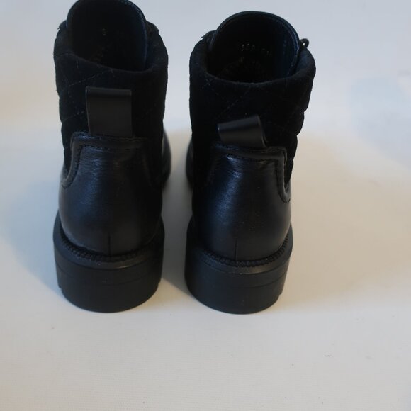 Womens Aquatalia Linda Black Leather Suede Trim Lace-Up Combat Moto Booties 8 - Picture 9 of 16